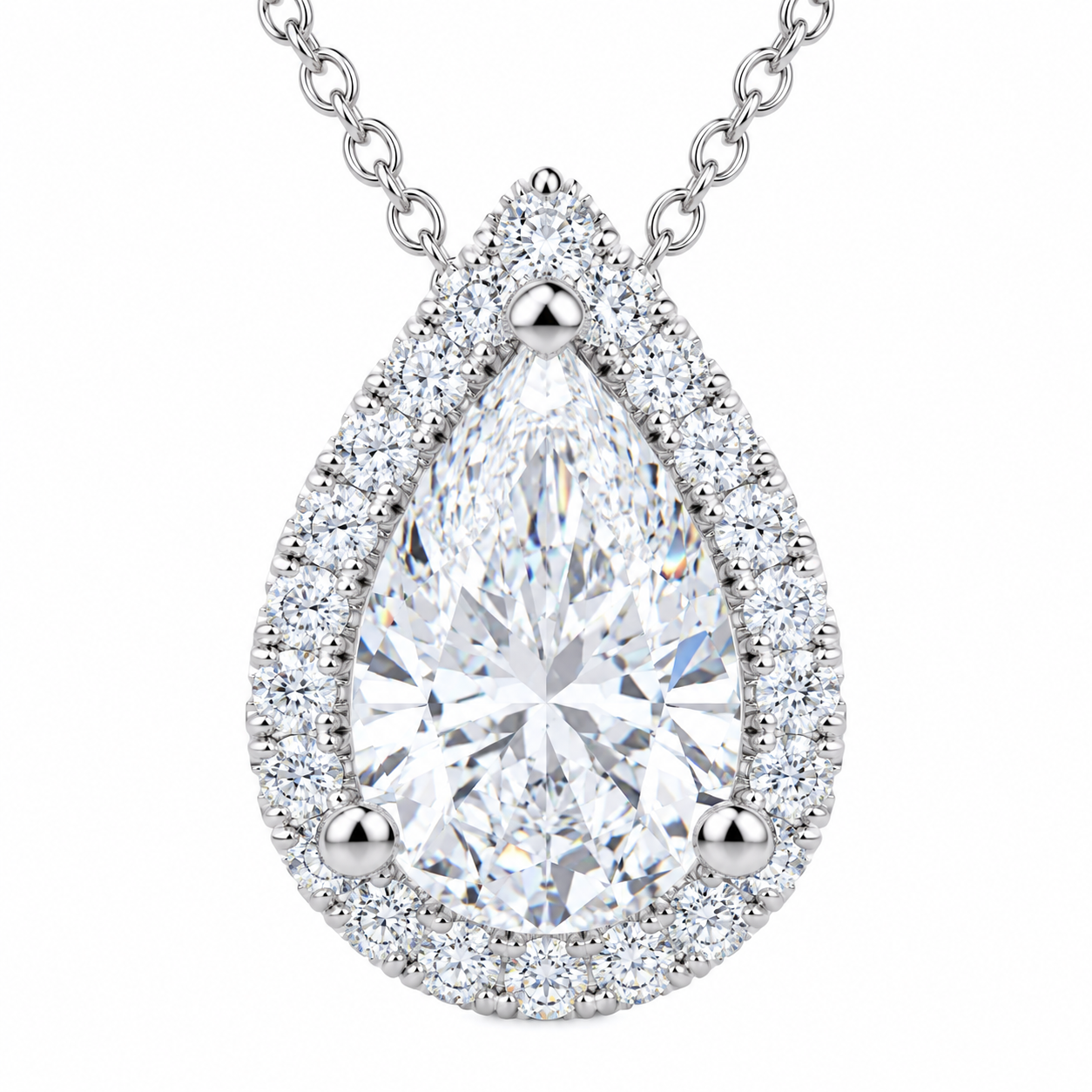 1.20 CTW Pear Lab-Grown Diamond Halo Pendant with Adjustable Chain (D–F / VS1–VS2)