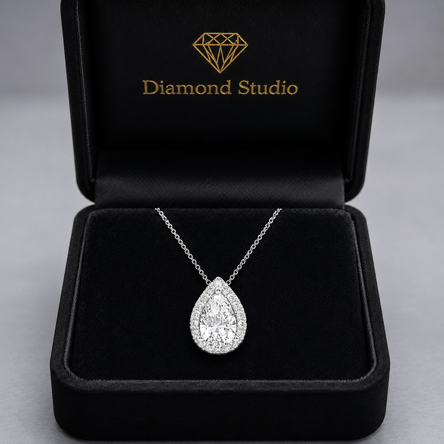 1.20 CTW Pear Lab-Grown Diamond Halo Pendant with Adjustable Chain (D–F / VS1–VS2)