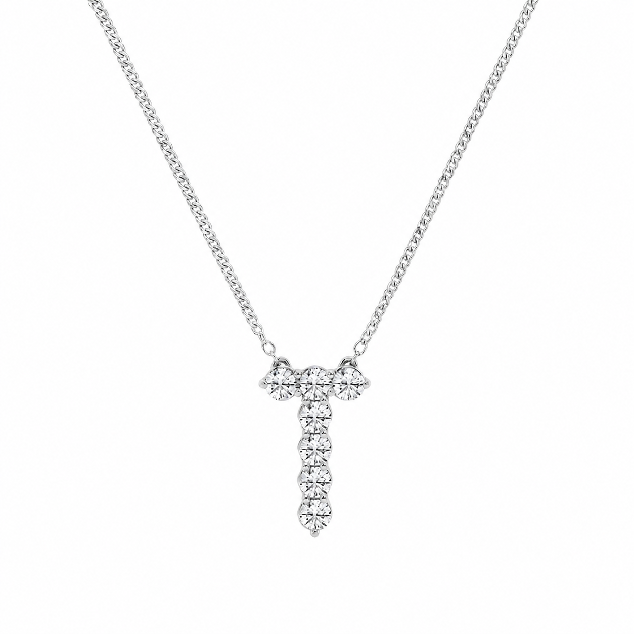 1.00 CTW Round Lab-Grown Diamond Initial T Personalized Pendant (D–F / VS1–VS2)