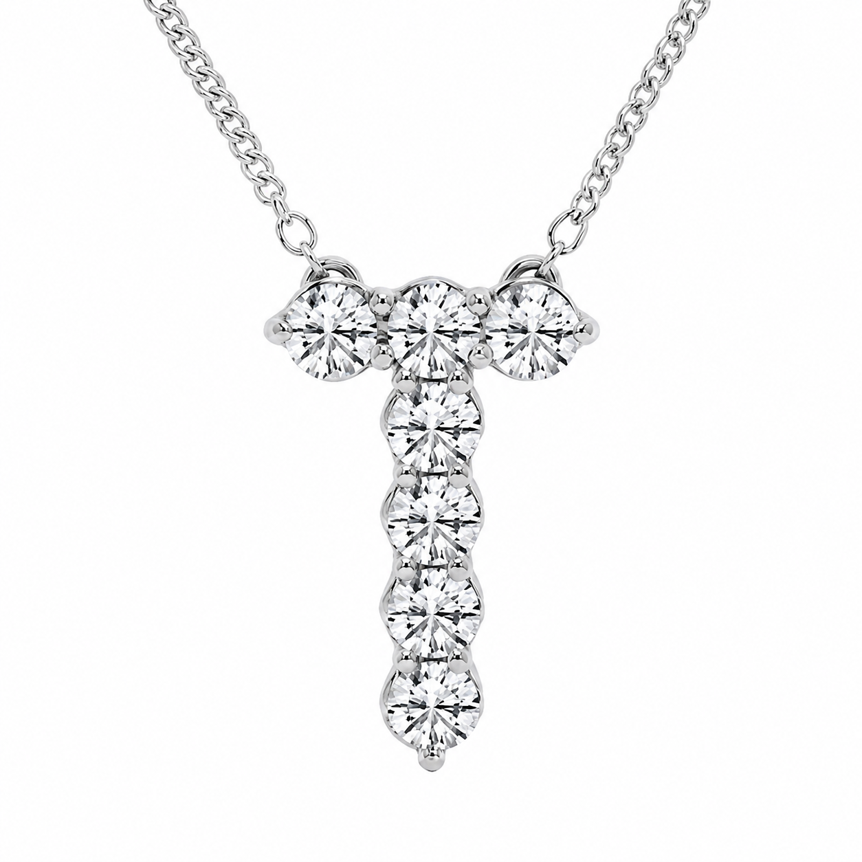 1.00 CTW Round Lab-Grown Diamond Initial T Personalized Pendant (D–F / VS1–VS2)
