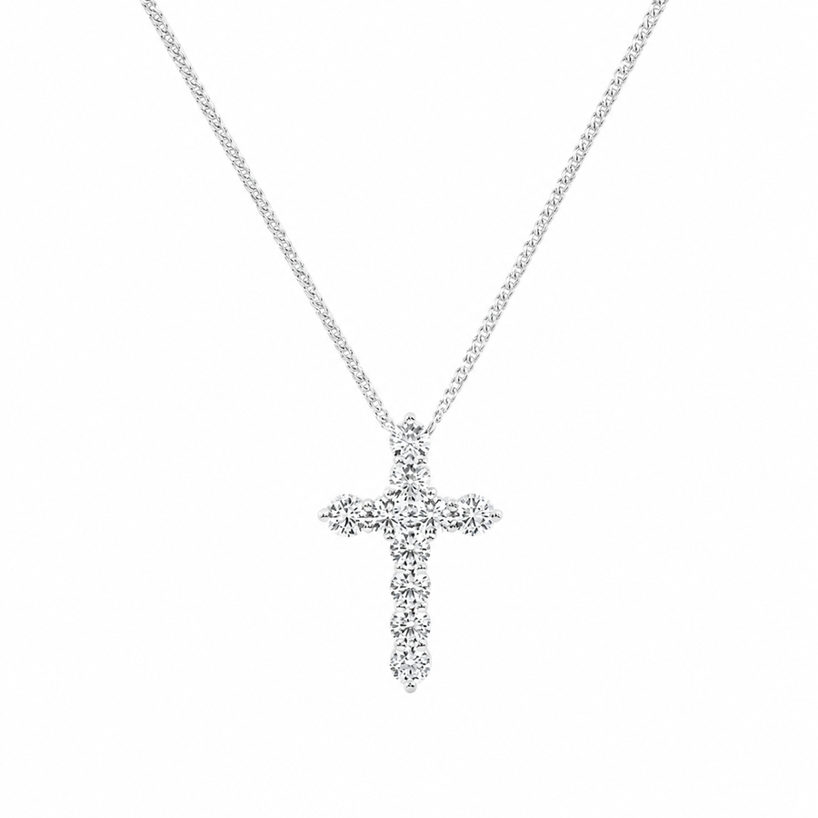 1.00 CTW Round Lab-Grown Diamond Cross Pendant with Adjustable Chain (D–F / VS1–VS2)
