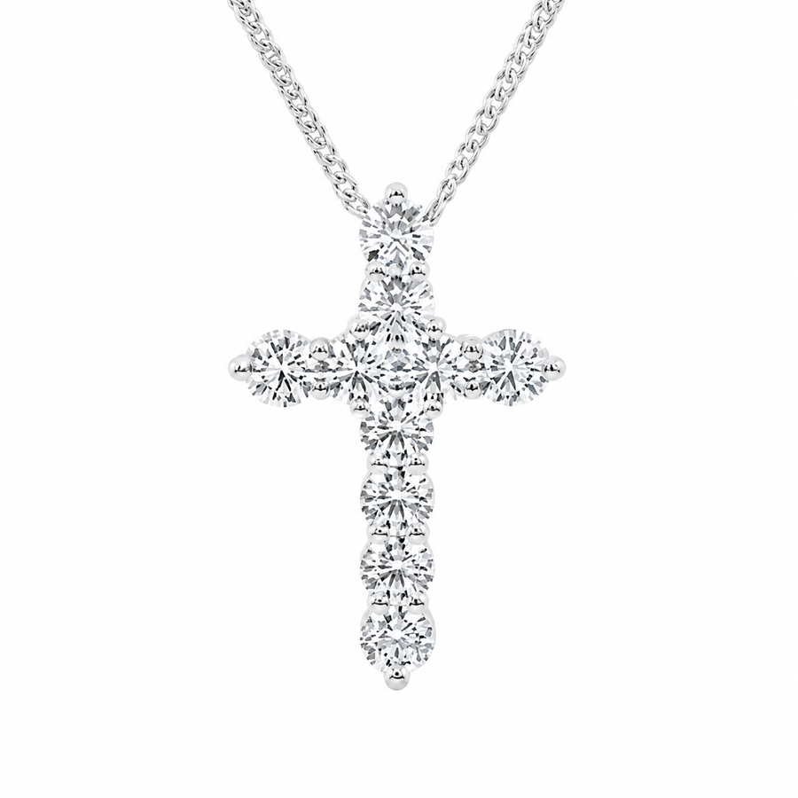 1.00 CTW Round Lab-Grown Diamond Cross Pendant with Adjustable Chain (D–F / VS1–VS2)