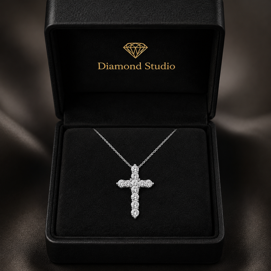 1.00 CTW Round Lab-Grown Diamond Cross Pendant with Adjustable Chain (D–F / VS1–VS2)