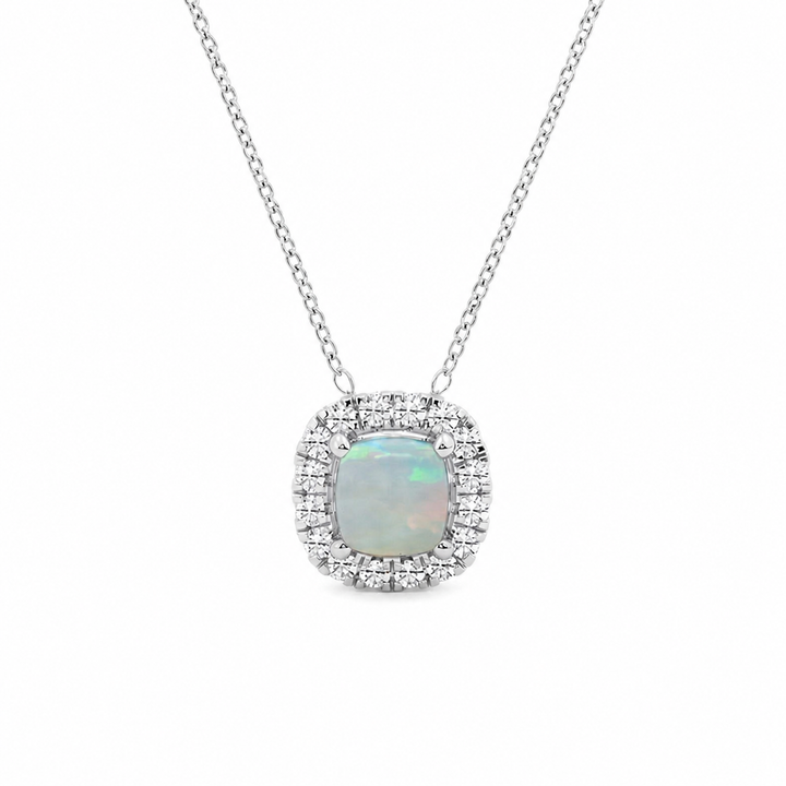1.00 CTW Cushion Cut Created Opal and Round Lab-Grown Diamond Halo Pendant with Adjustable Chain (D–F / VS1–VS2) — product image