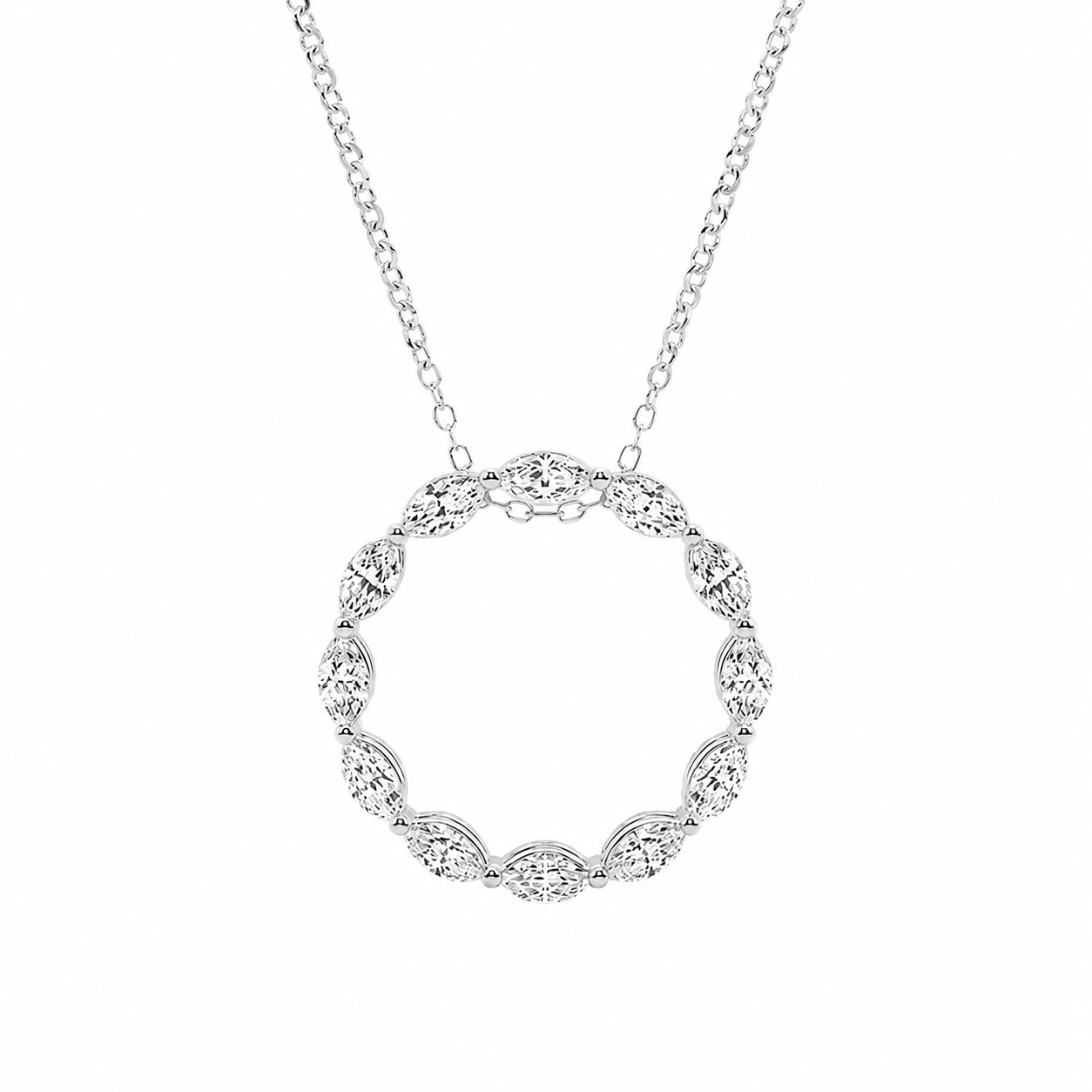 1.00 CTW Marquise Lab-Grown Diamond Circle Pendant with Adjustable Chain (D–F / VS1–VS2)