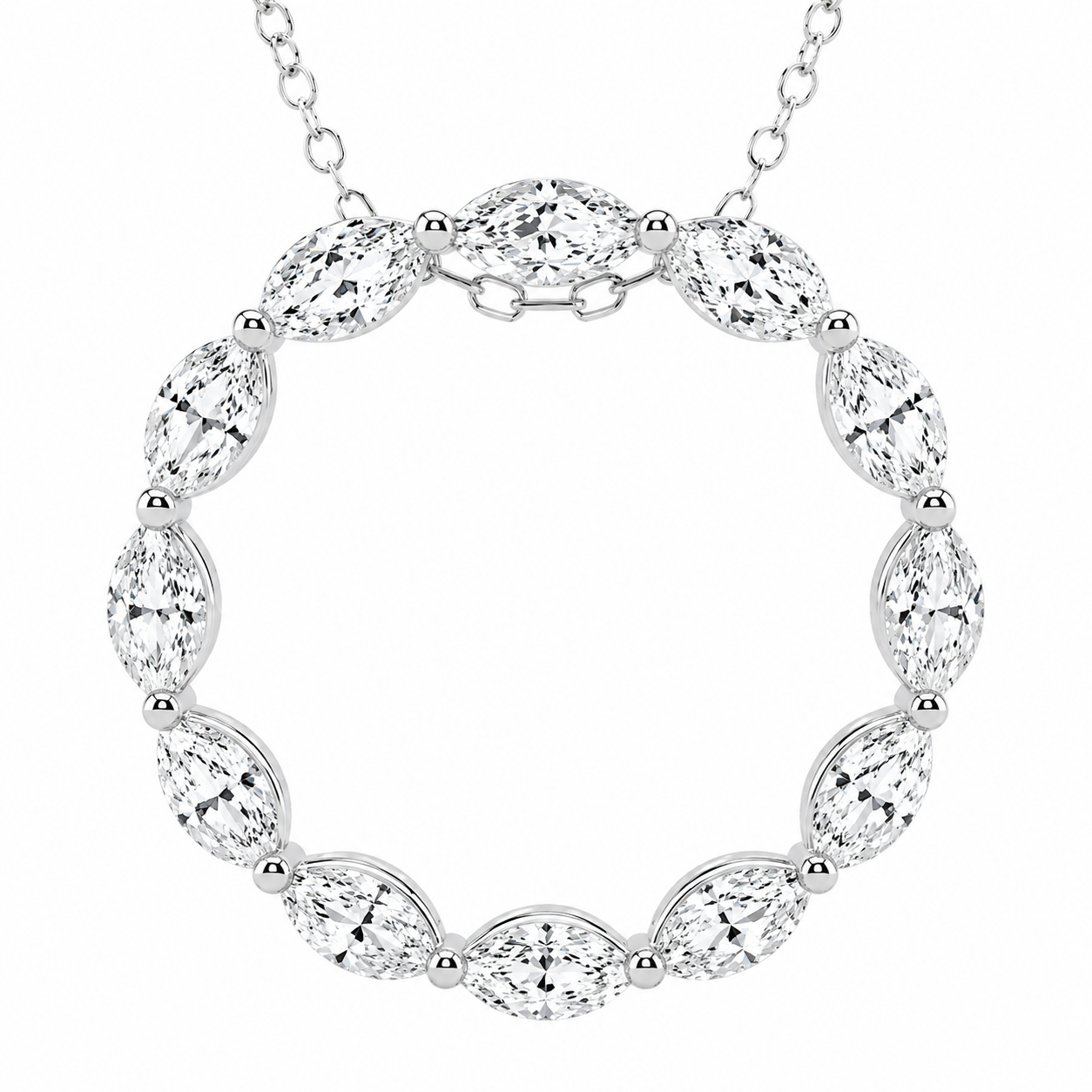 1.00 CTW Marquise Lab-Grown Diamond Circle Pendant with Adjustable Chain (D–F / VS1–VS2)