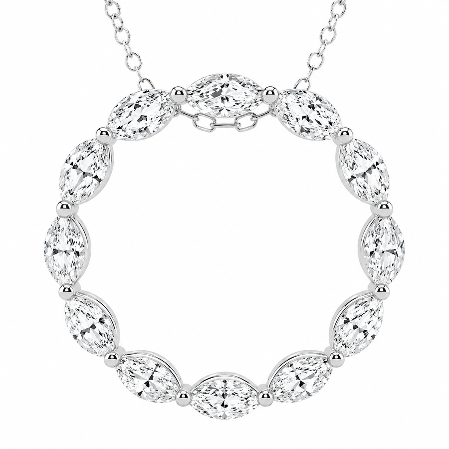 1.00 CTW Marquise Lab-Grown Diamond Circle Pendant with Adjustable Chain (D–F / VS1–VS2)