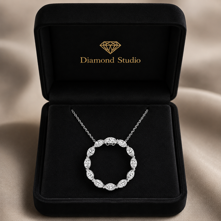 1.00 CTW Marquise Lab-Grown Diamond Circle Pendant with Adjustable Chain (D–F / VS1–VS2)