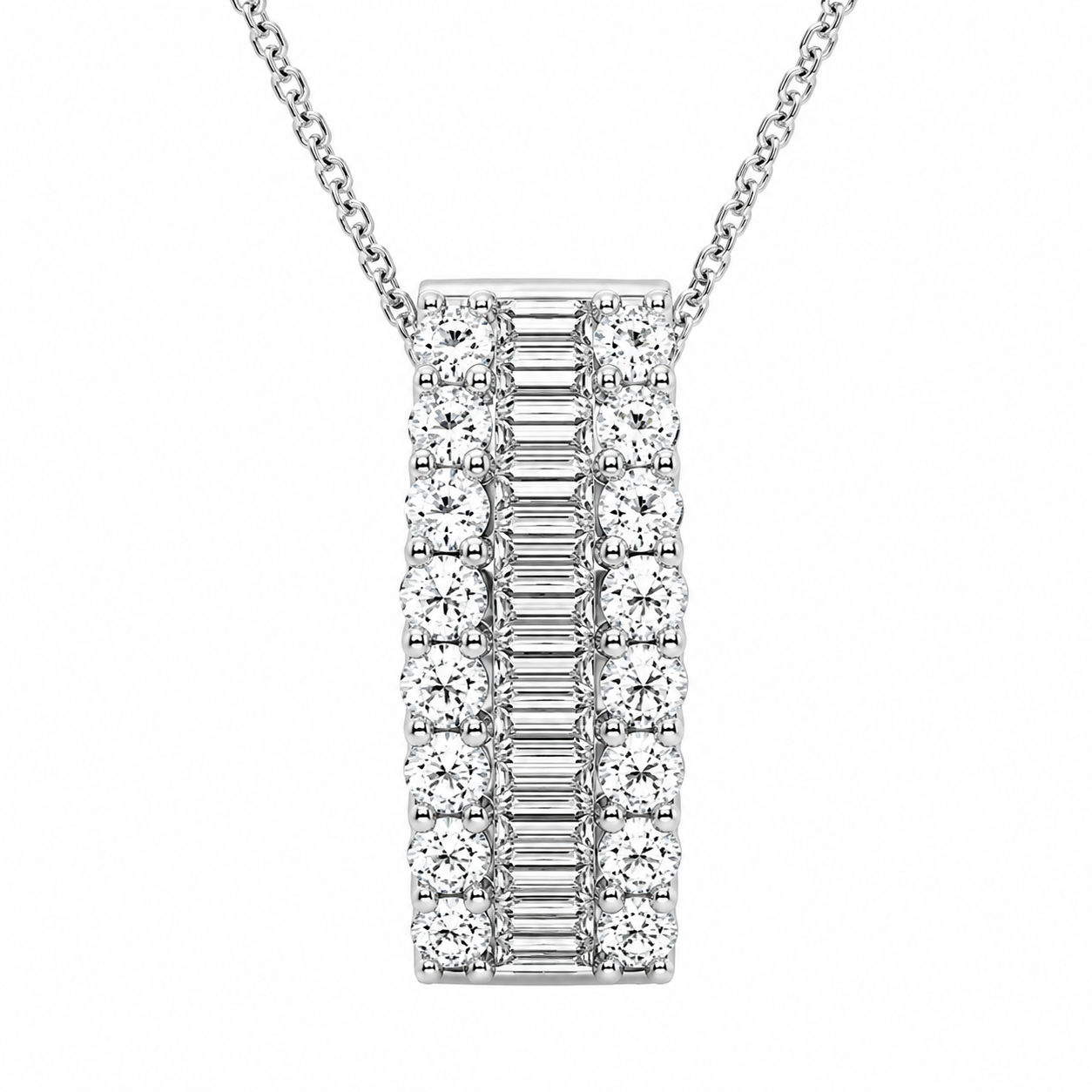 3.00 CTW Baguette and Round Lab-Grown Diamond Pendant with Adjustable Chain (D–F / VS1–VS2)