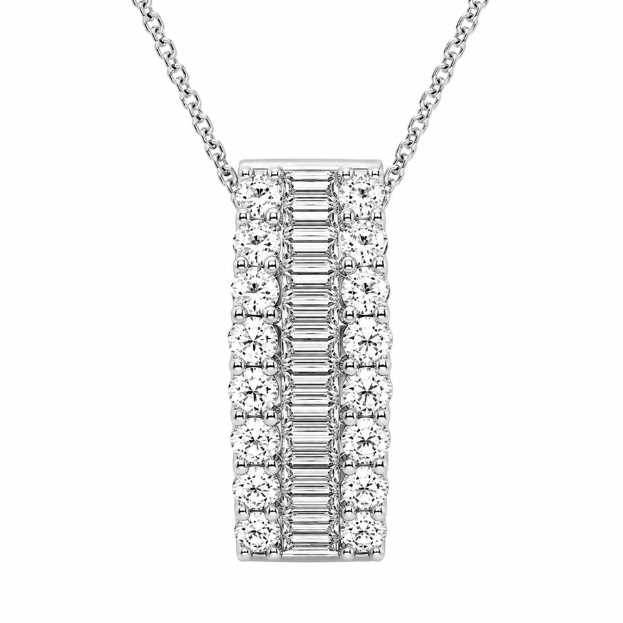 3.00 CTW Baguette and Round Lab-Grown Diamond Pendant with Adjustable Chain (D–F / VS1–VS2)