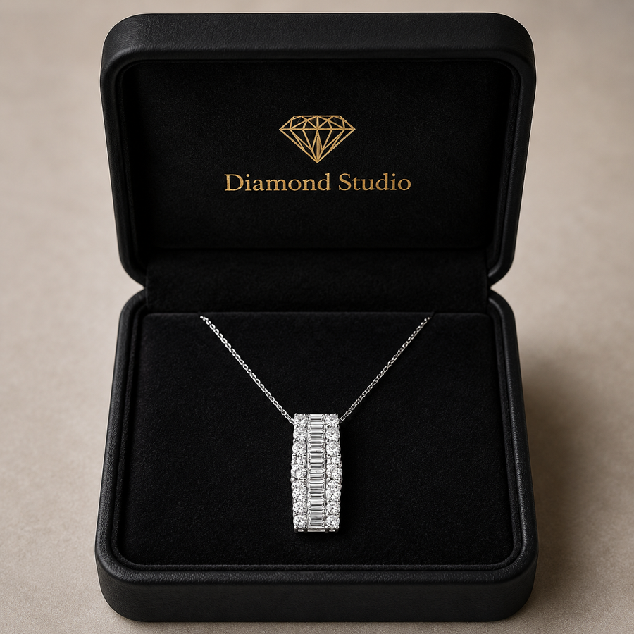 3.00 CTW Baguette and Round Lab-Grown Diamond Pendant with Adjustable Chain (D–F / VS1–VS2)