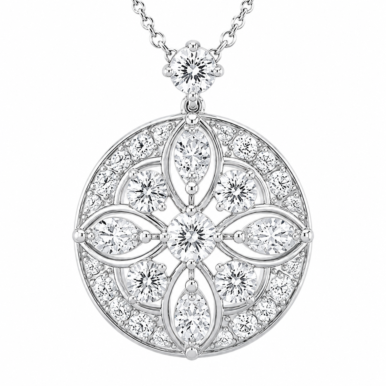 2.00 CTW Round and Marquise Lab-Grown Diamond Vintage Pendant (D–F / VS1–VS2)