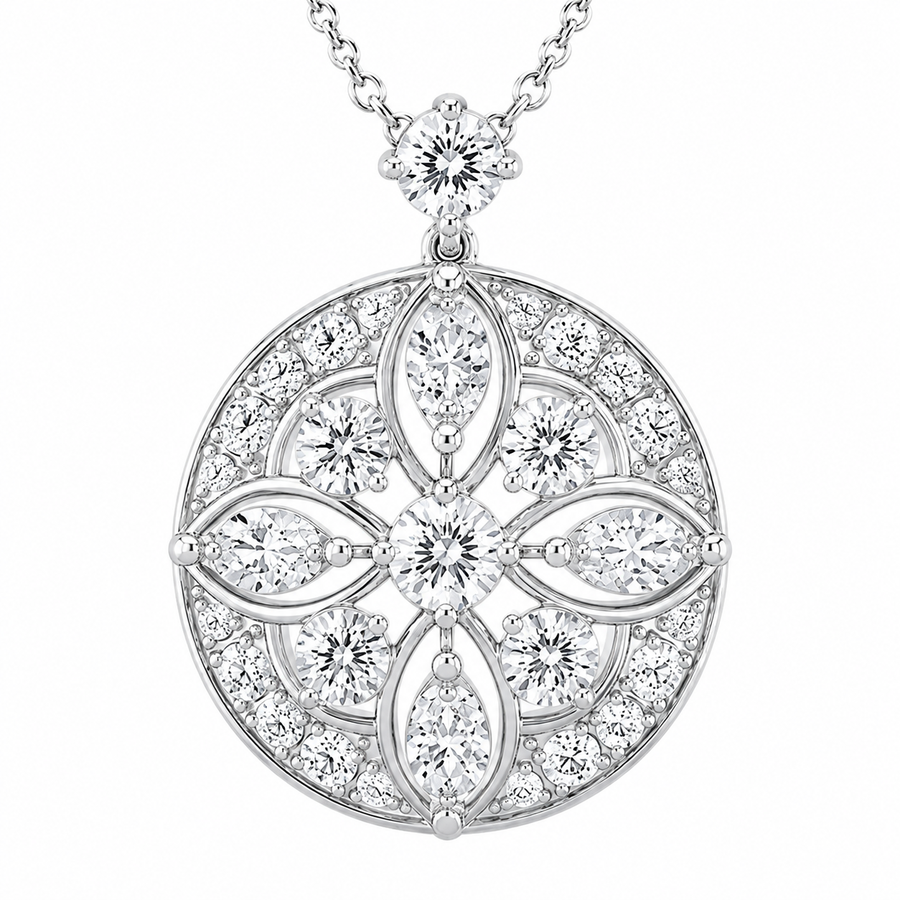 2.00 CTW Round and Marquise Lab-Grown Diamond Vintage Pendant (D–F / VS1–VS2)