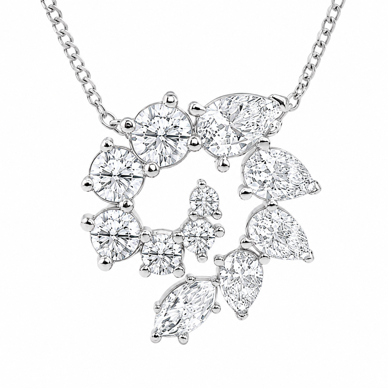 3.00 CTW Multi-Shape Lab-Grown Diamond Swirl Pendant (D–F / VS1–VS2)