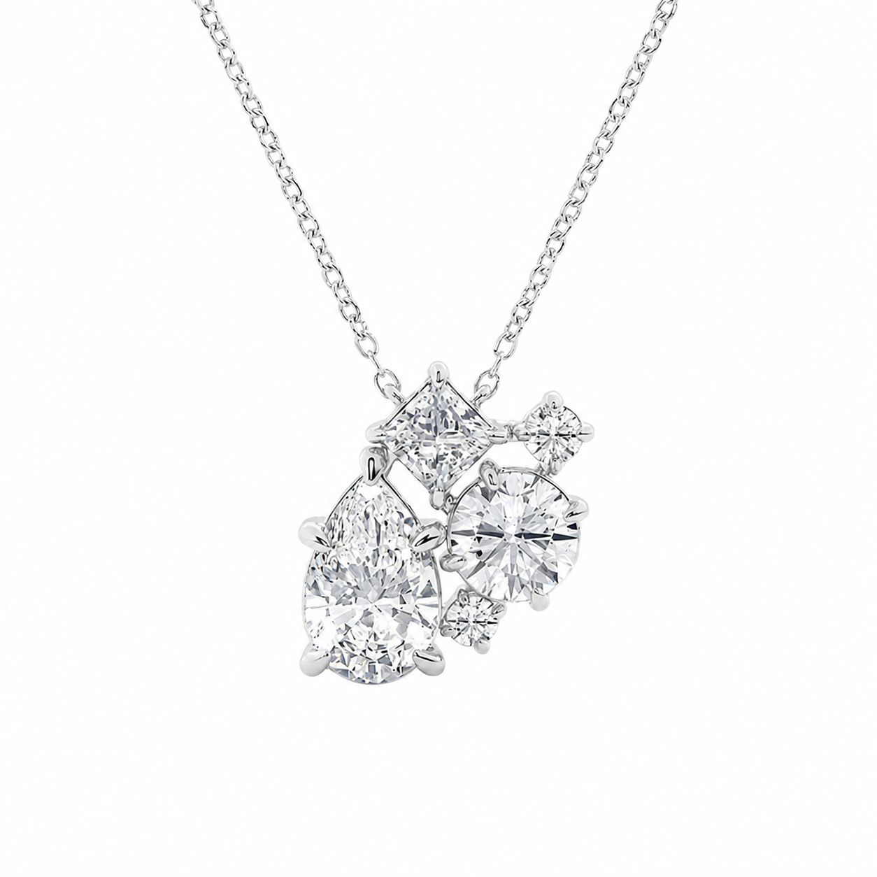 14K White Gold Mosaic Five-Stone Lab-Grown Diamond Pendant (2.00 CTW – D–F / VS1–VS2)
