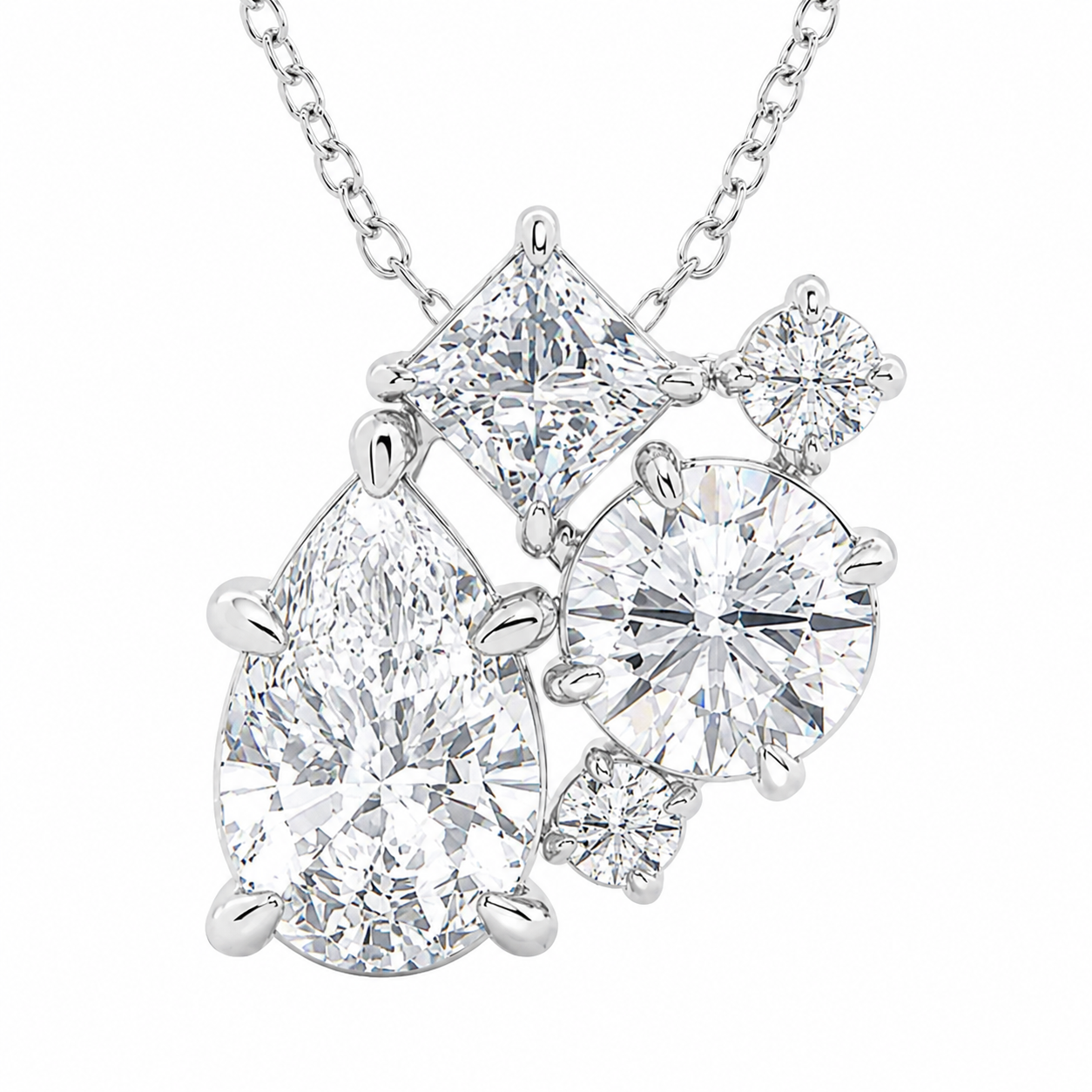 14K White Gold Mosaic Five-Stone Lab-Grown Diamond Pendant (2.00 CTW – D–F / VS1–VS2)