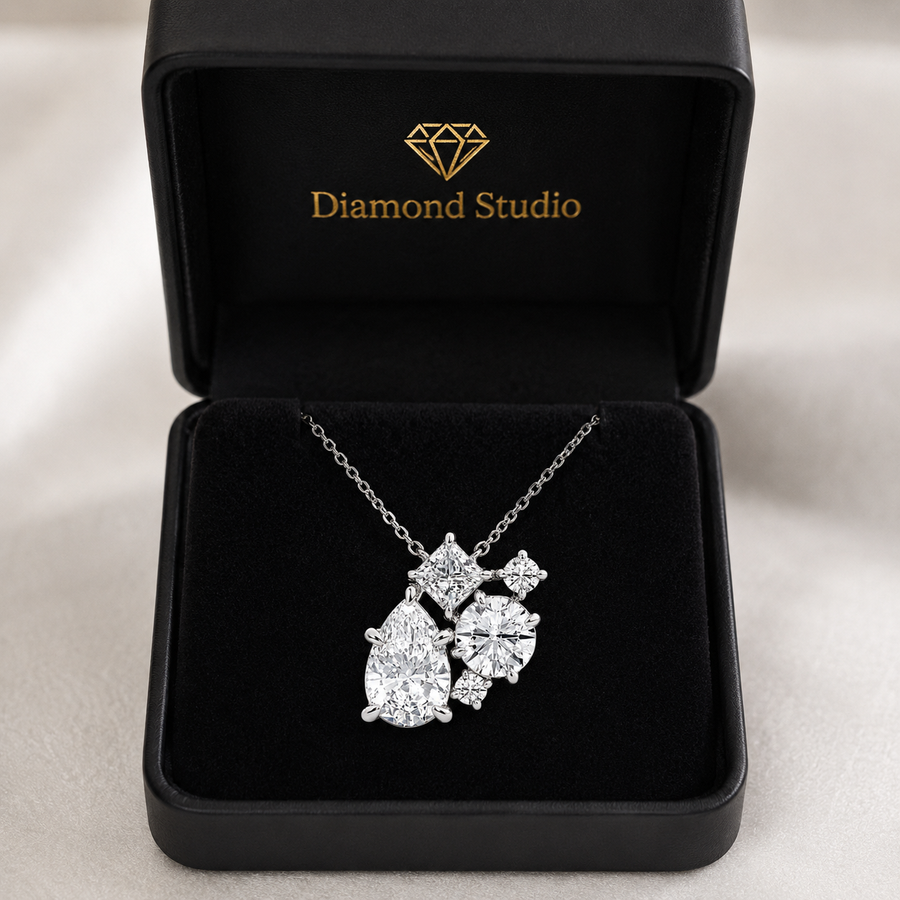 14K White Gold Mosaic Five-Stone Lab-Grown Diamond Pendant (2.00 CTW – D–F / VS1–VS2)