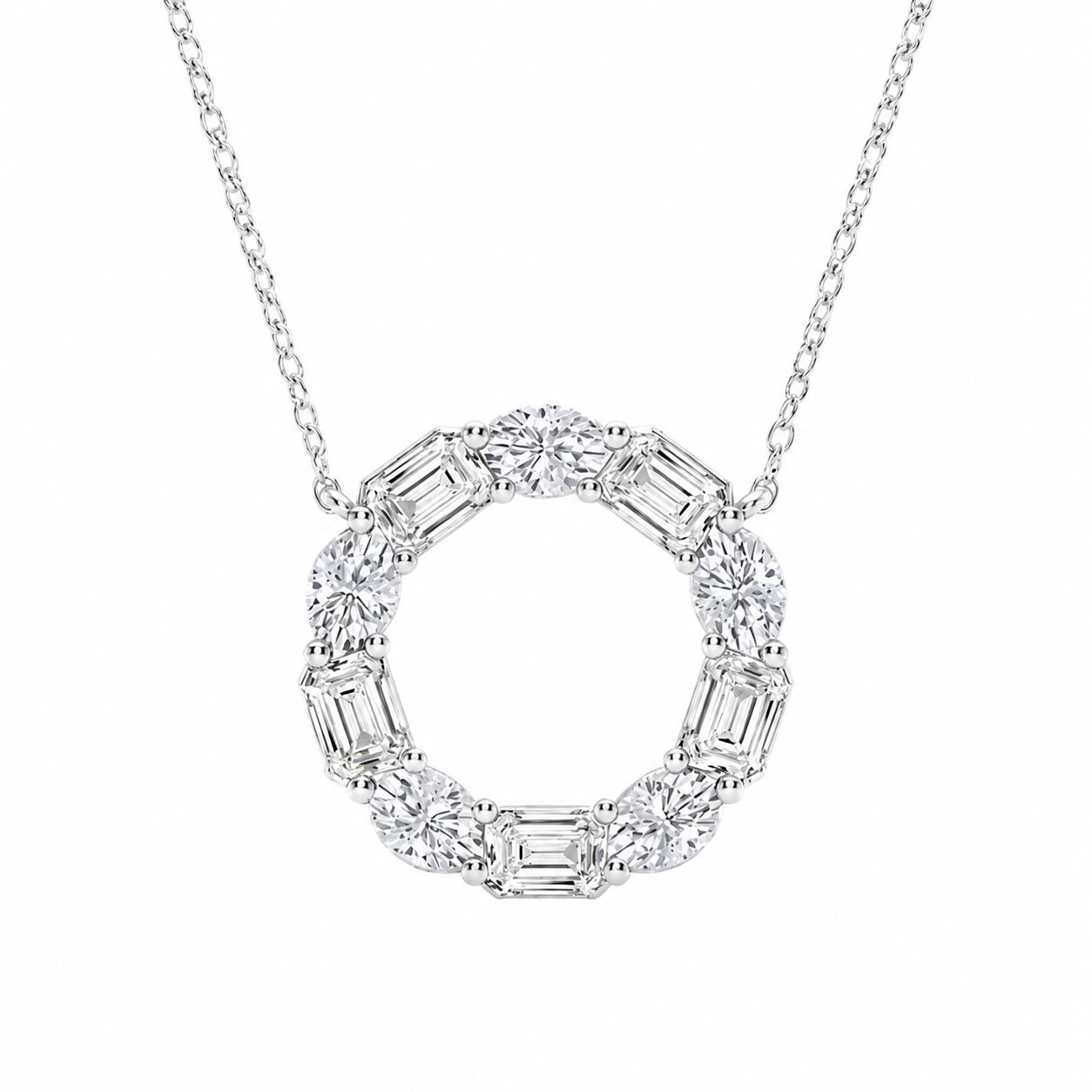 14K White Gold Emerald & Oval Lab-Grown Diamond Circle Pendant (3.00 CTW – D–F / VS1–VS2)