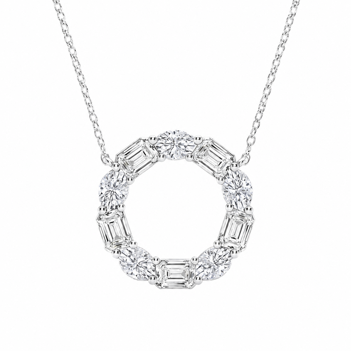 14K White Gold Emerald & Oval Lab-Grown Diamond Circle Pendant (3.00 CTW – D–F / VS1–VS2) — product image