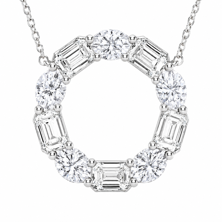 14K White Gold Emerald & Oval Lab-Grown Diamond Circle Pendant (3.00 CTW – D–F / VS1–VS2)