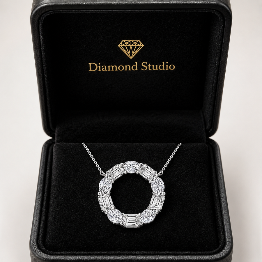 14K White Gold Emerald & Oval Lab-Grown Diamond Circle Pendant (3.00 CTW – D–F / VS1–VS2)