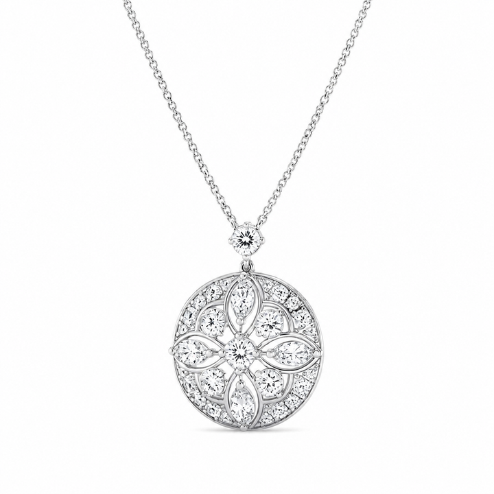 14K White Gold Vintage Round & Marquise Lab-Grown Diamond Pendant (2.00 CTW – D–F / VS1–VS2) — product image