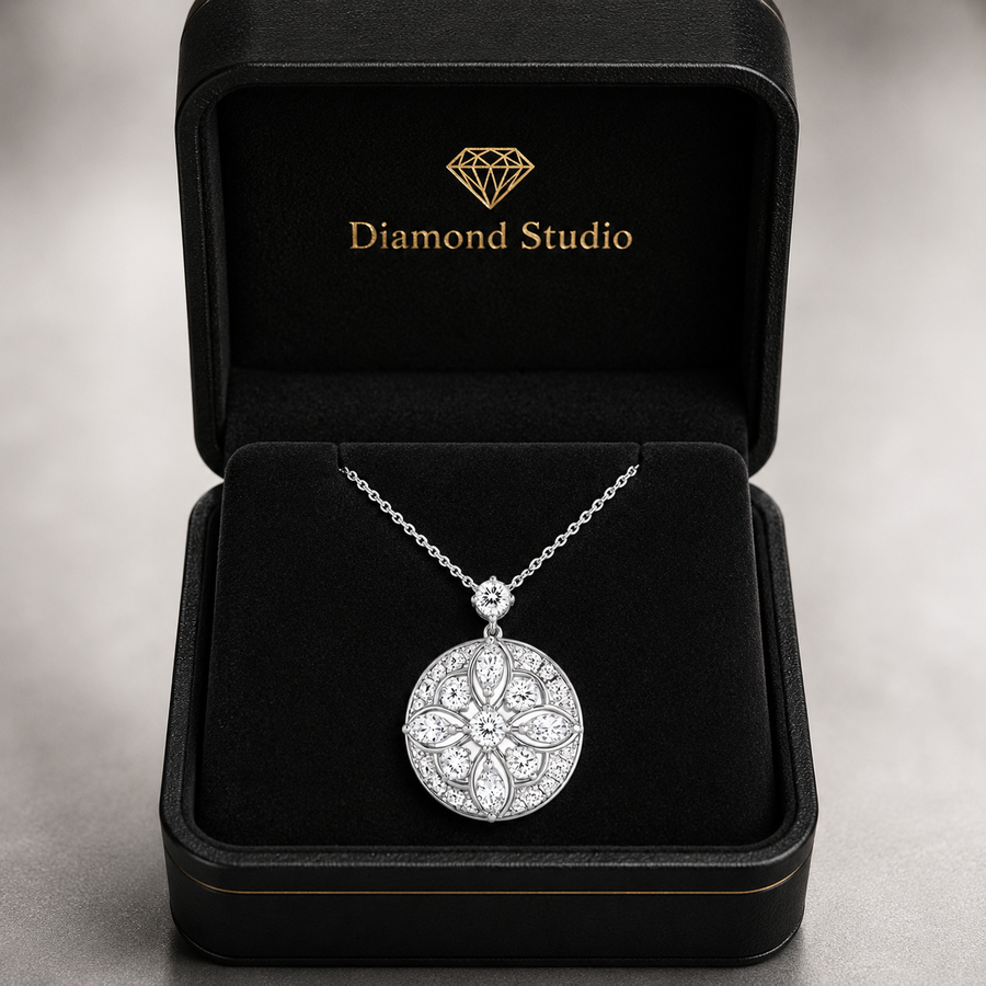 14K White Gold Vintage Round & Marquise Lab-Grown Diamond Pendant (2.00 CTW – D–F / VS1–VS2)