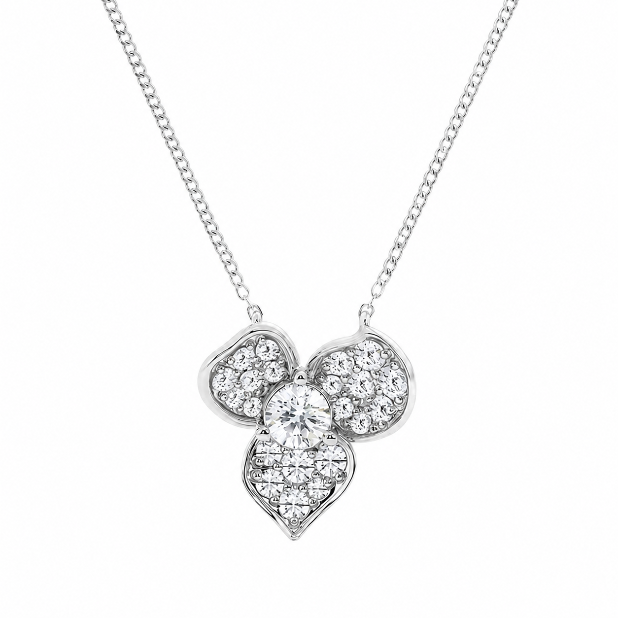 14K White Gold Pavé Flower Lab-Grown Diamond Pendant (1.00 CTW – D–F / VS1–VS2)