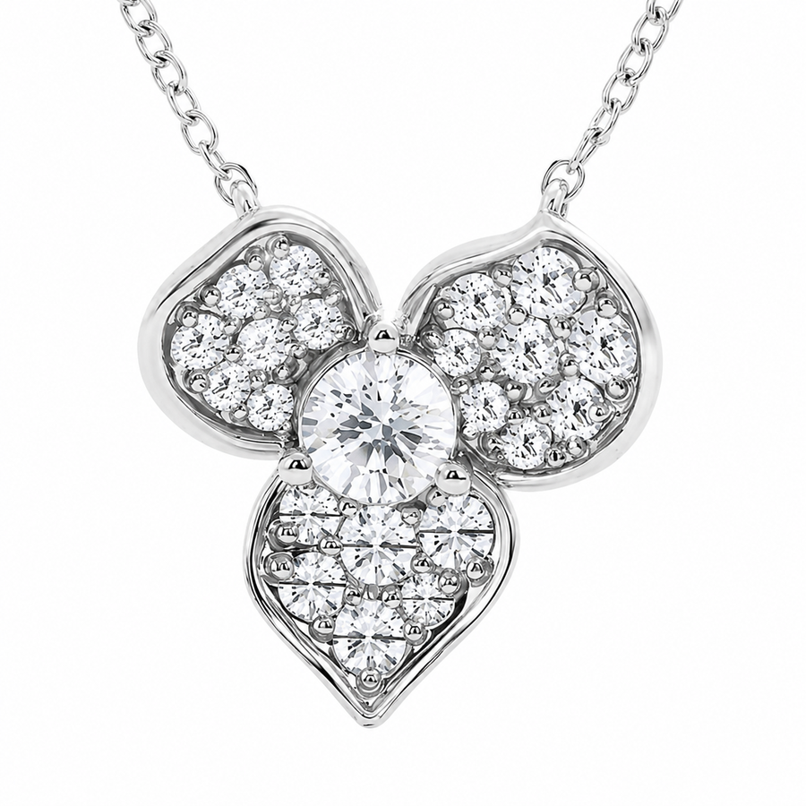 14K White Gold Pavé Flower Lab-Grown Diamond Pendant (1.00 CTW – D–F / VS1–VS2)