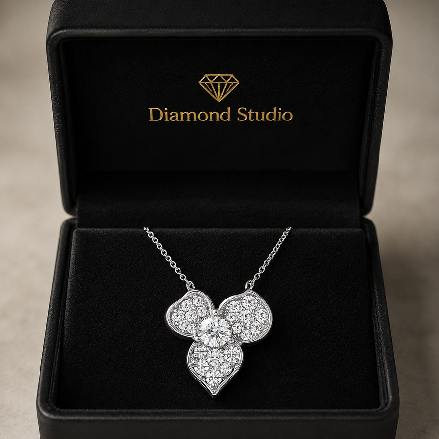 14K White Gold Pavé Flower Lab-Grown Diamond Pendant (1.00 CTW – D–F / VS1–VS2)