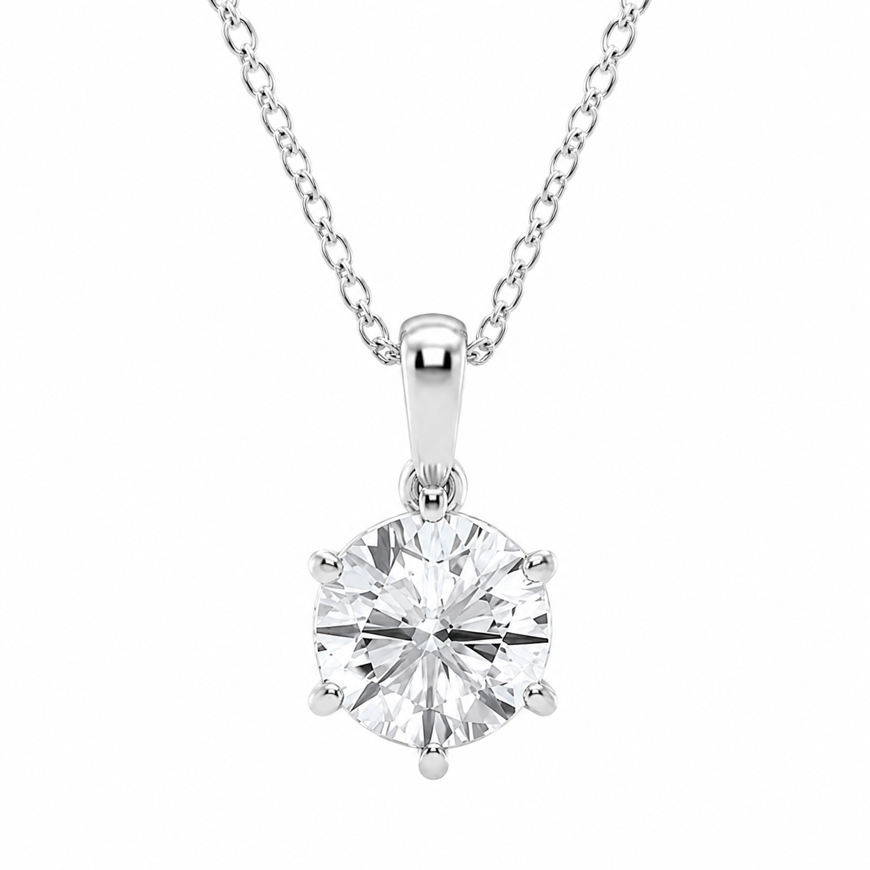 14K White Gold Six-Prong Solitaire Lab-Grown Diamond Pendant (1.00 CTW – D–F / VS1–VS2)