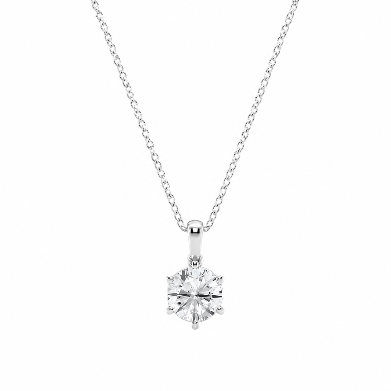 14K White Gold Six-Prong Solitaire Lab-Grown Diamond Pendant (1.00 CTW – D–F / VS1–VS2)