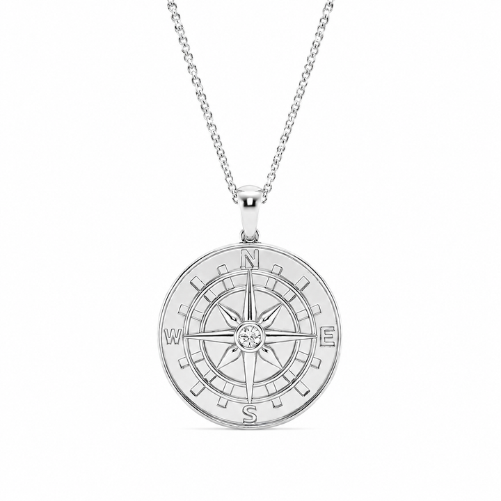14K White Gold Compass Lab-Grown Diamond Pendant (1.10 CTW – D–F / VS1–VS2) — product image