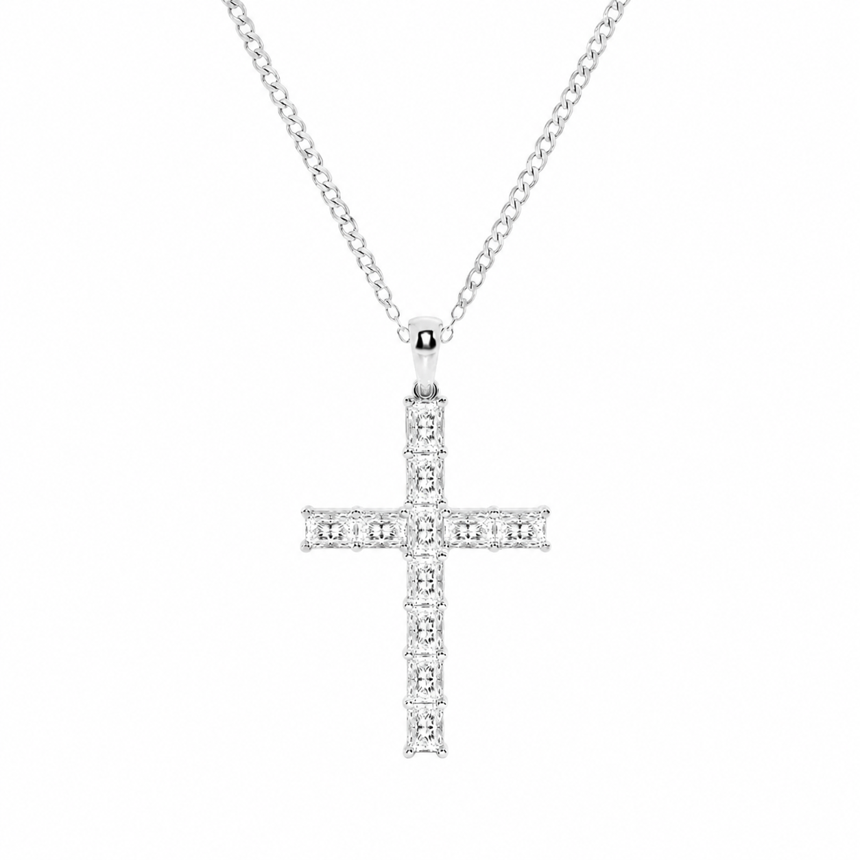 14K White Gold Radiant-Cut Lab-Grown Diamond Cross Pendant (2.00 CTW – D–F / VS1–VS2)