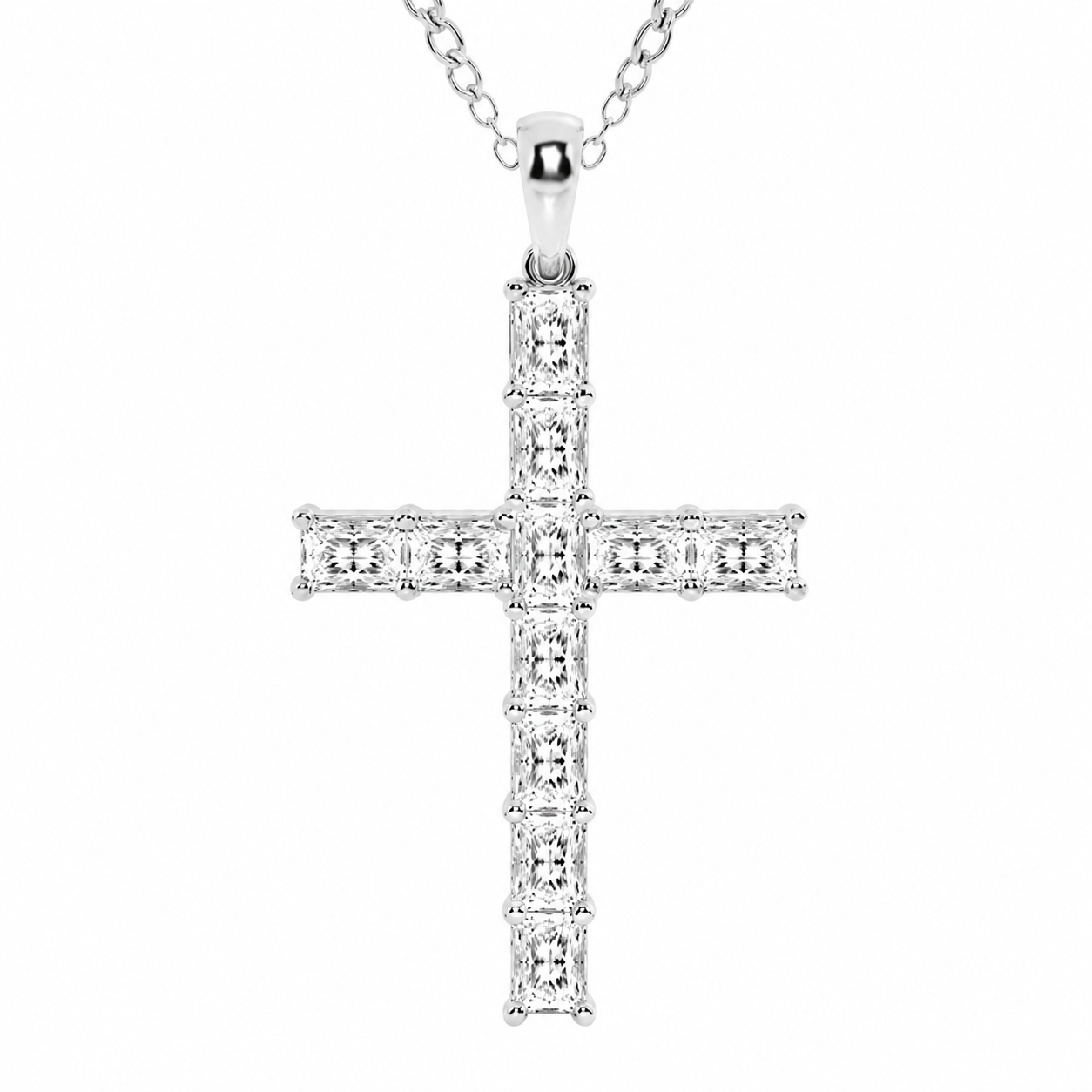 14K White Gold Radiant-Cut Lab-Grown Diamond Cross Pendant (2.00 CTW – D–F / VS1–VS2)