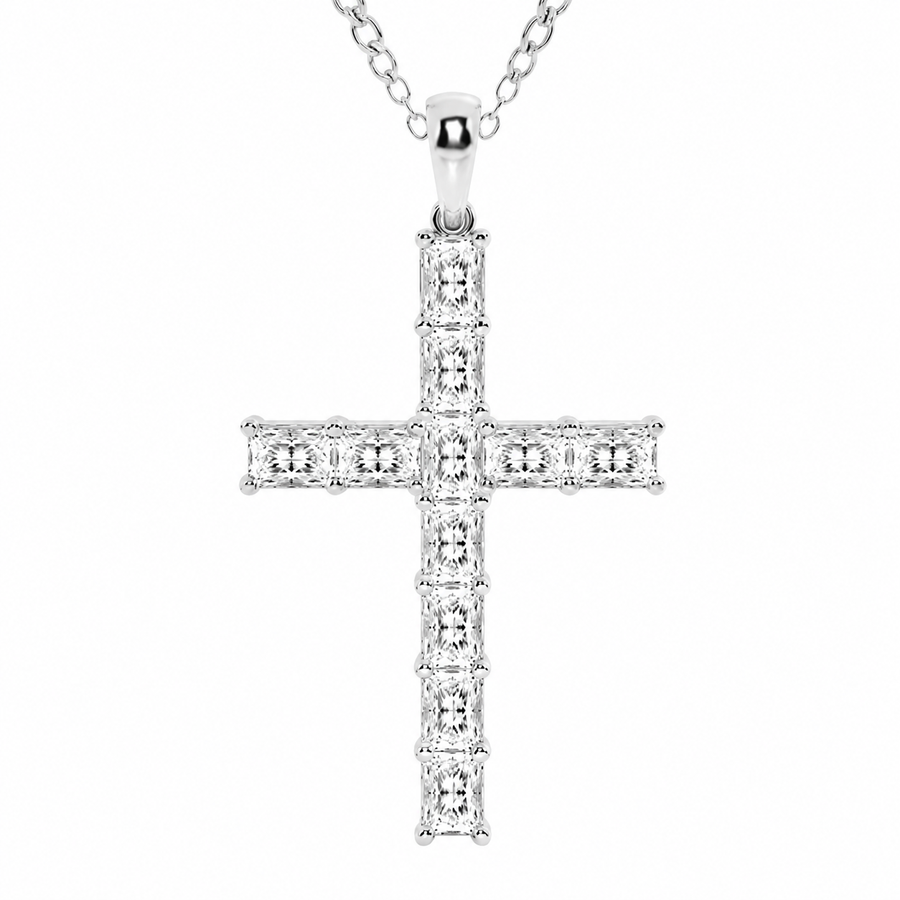 14K White Gold Radiant-Cut Lab-Grown Diamond Cross Pendant (2.00 CTW – D–F / VS1–VS2)