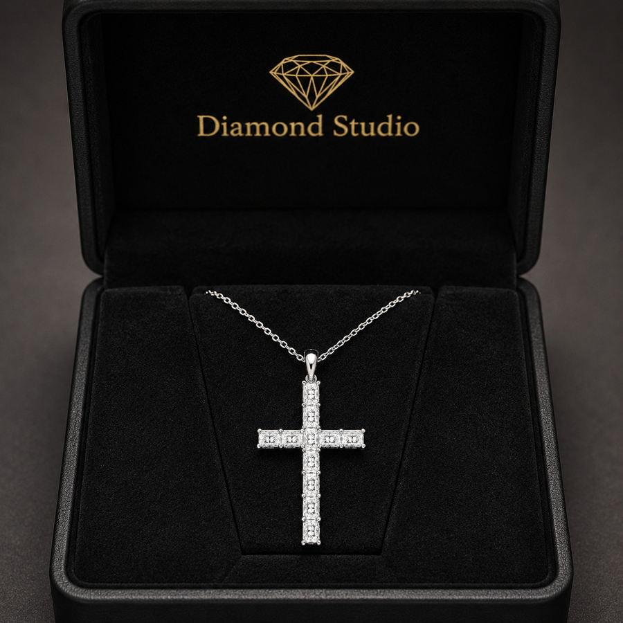 14K White Gold Radiant-Cut Lab-Grown Diamond Cross Pendant (2.00 CTW – D–F / VS1–VS2)