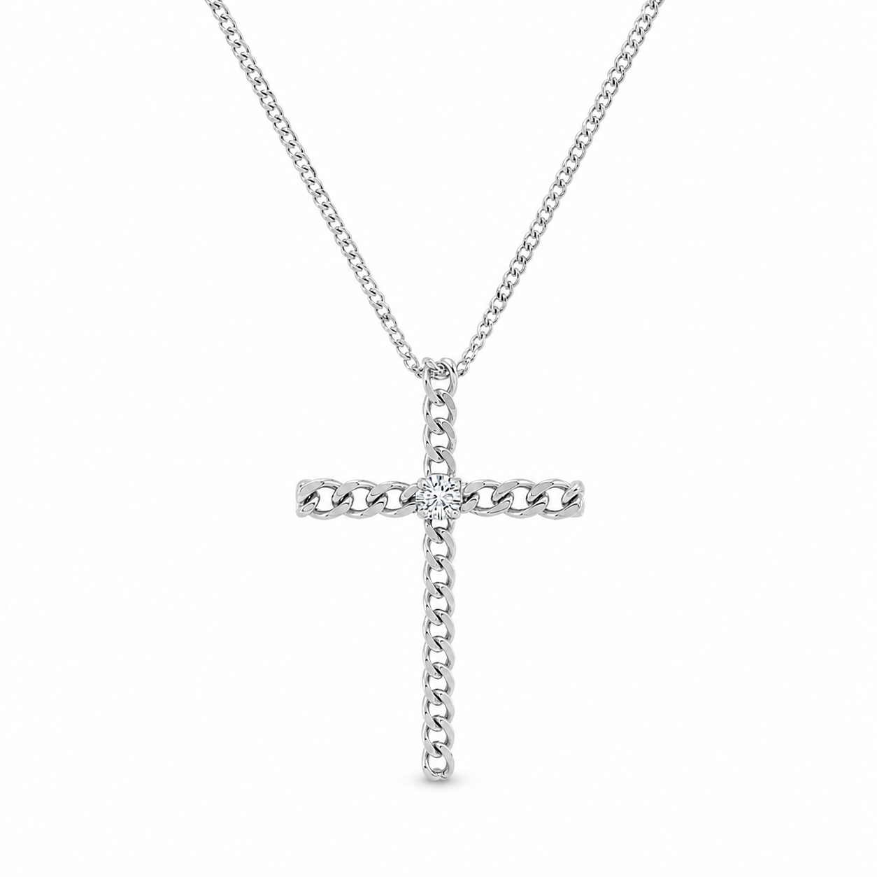 14K White Gold French Pavé Cross Lab-Grown Diamond Pendant (2.00 CTW – D–F / VS1–VS2)
