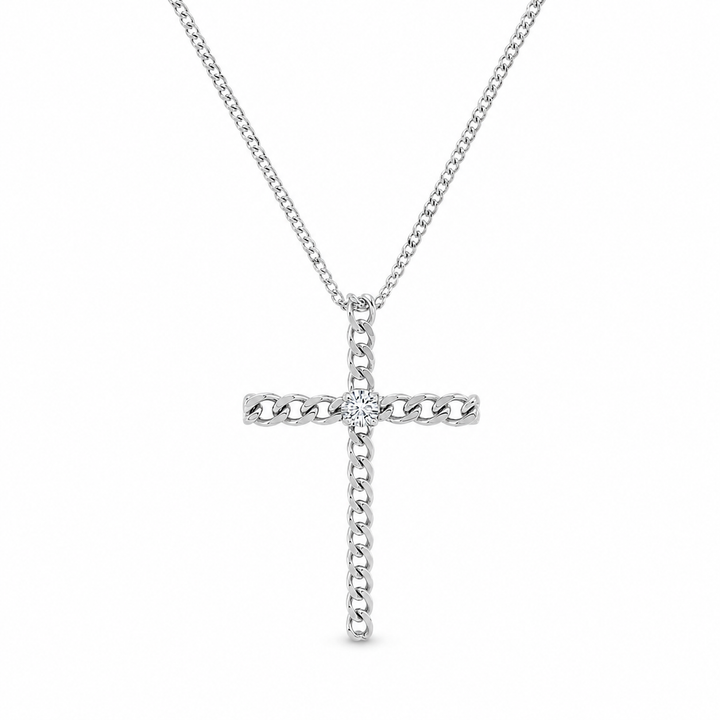 14K White Gold French Pavé Cross Lab-Grown Diamond Pendant (2.00 CTW – D–F / VS1–VS2) — product image