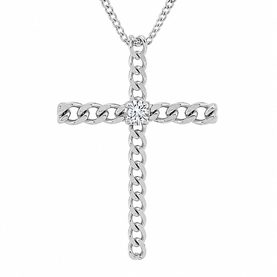 14K White Gold French Pavé Cross Lab-Grown Diamond Pendant (2.00 CTW – D–F / VS1–VS2)