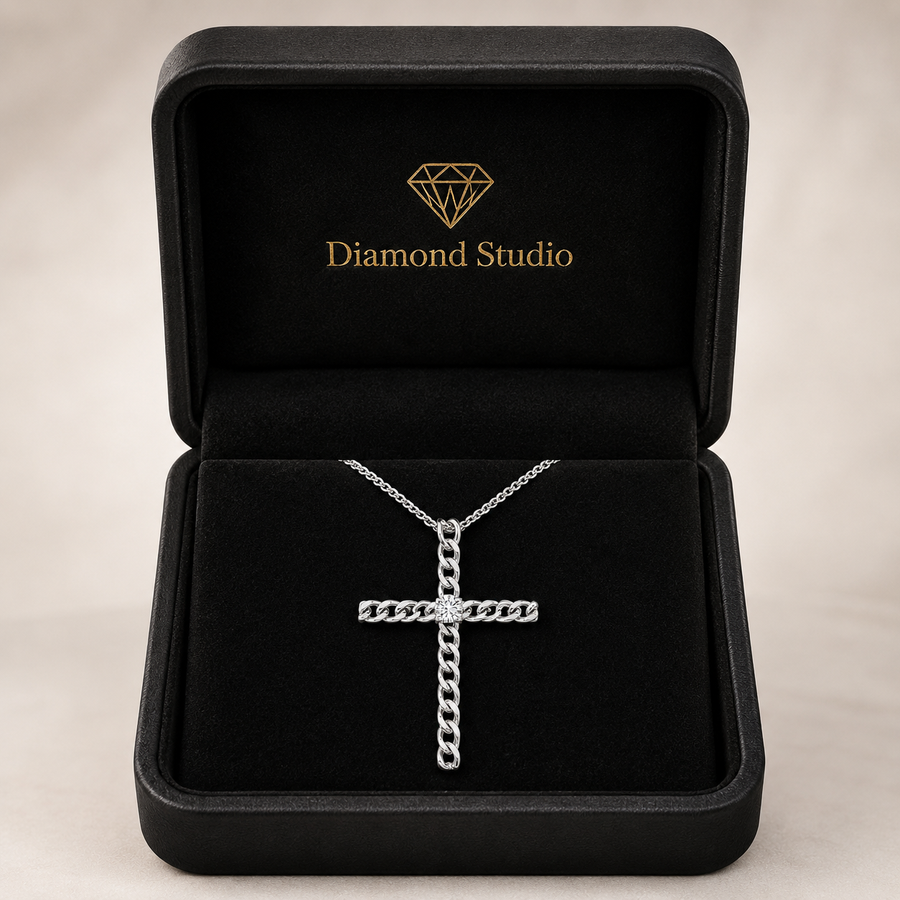 14K White Gold French Pavé Cross Lab-Grown Diamond Pendant (2.00 CTW – D–F / VS1–VS2)