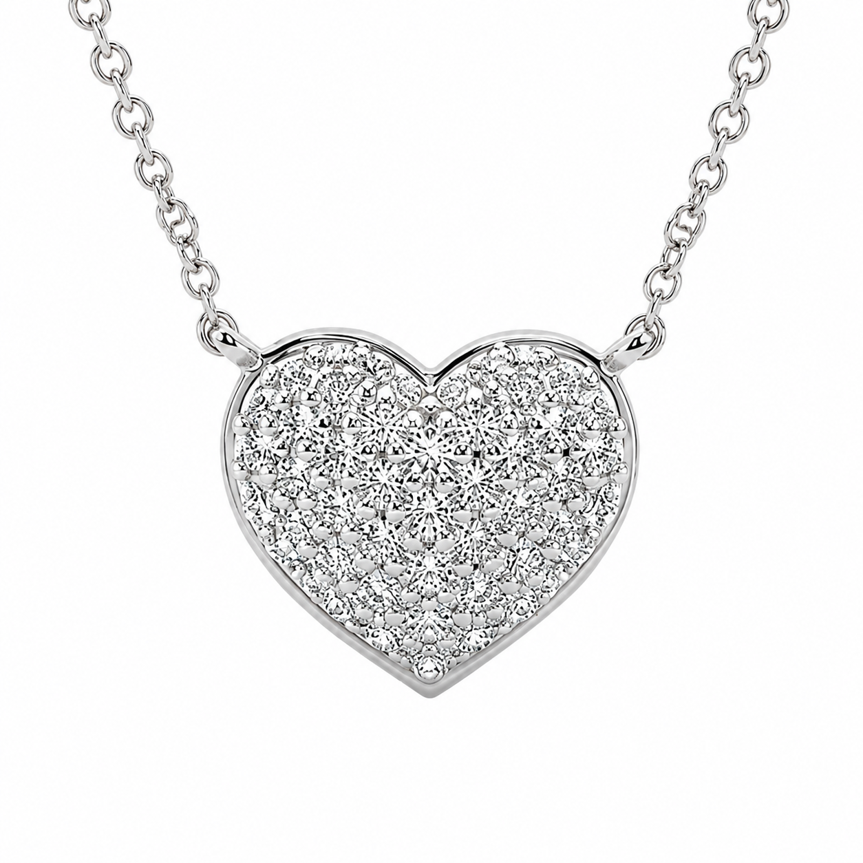 14K White Gold Pavé Heart Lab-Grown Diamond Pendant (1.05 CTW – D–F / VS1–VS2)
