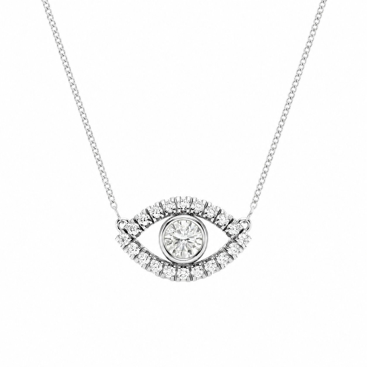 14K White Gold Evil Eye Lab-Grown Diamond Pendant (1.10 CTW – D–F / VS1–VS2)
