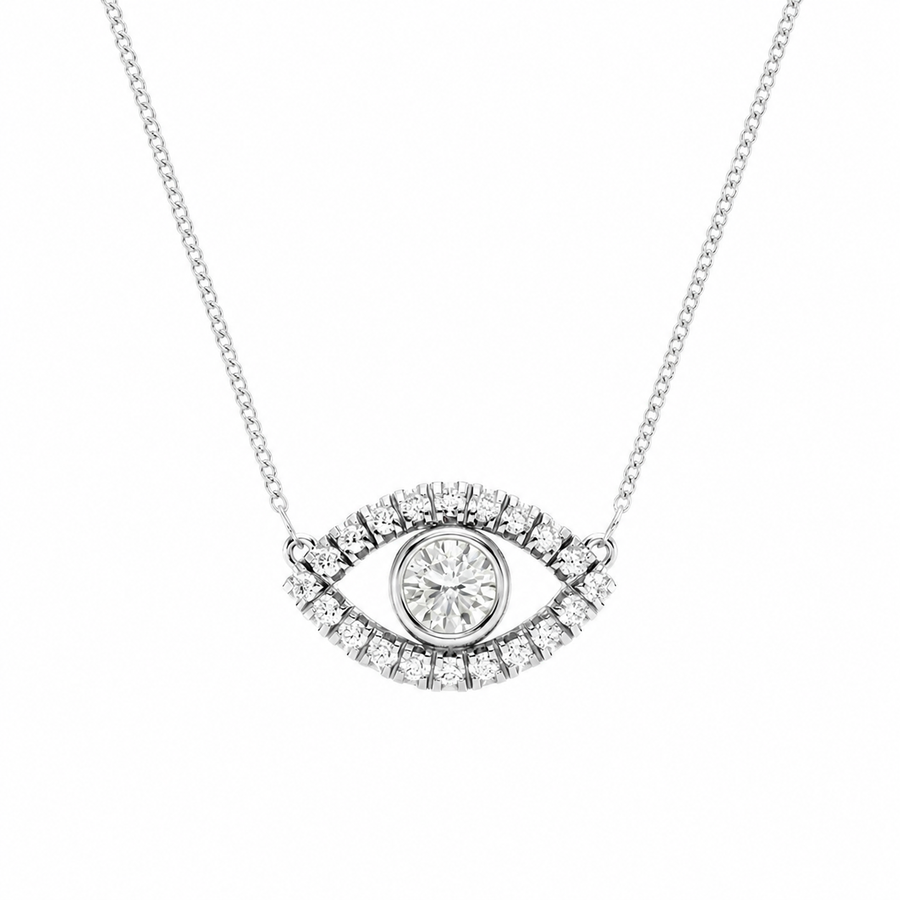 14K White Gold Evil Eye Lab-Grown Diamond Pendant (1.10 CTW – D–F / VS1–VS2)