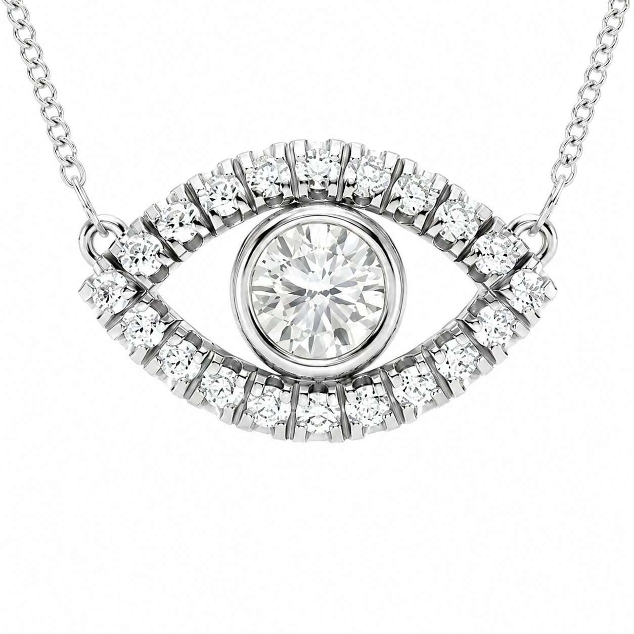 14K White Gold Evil Eye Lab-Grown Diamond Pendant (1.10 CTW – D–F / VS1–VS2)