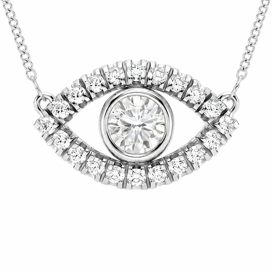 14K White Gold Evil Eye Lab-Grown Diamond Pendant (1.10 CTW – D–F / VS1–VS2)