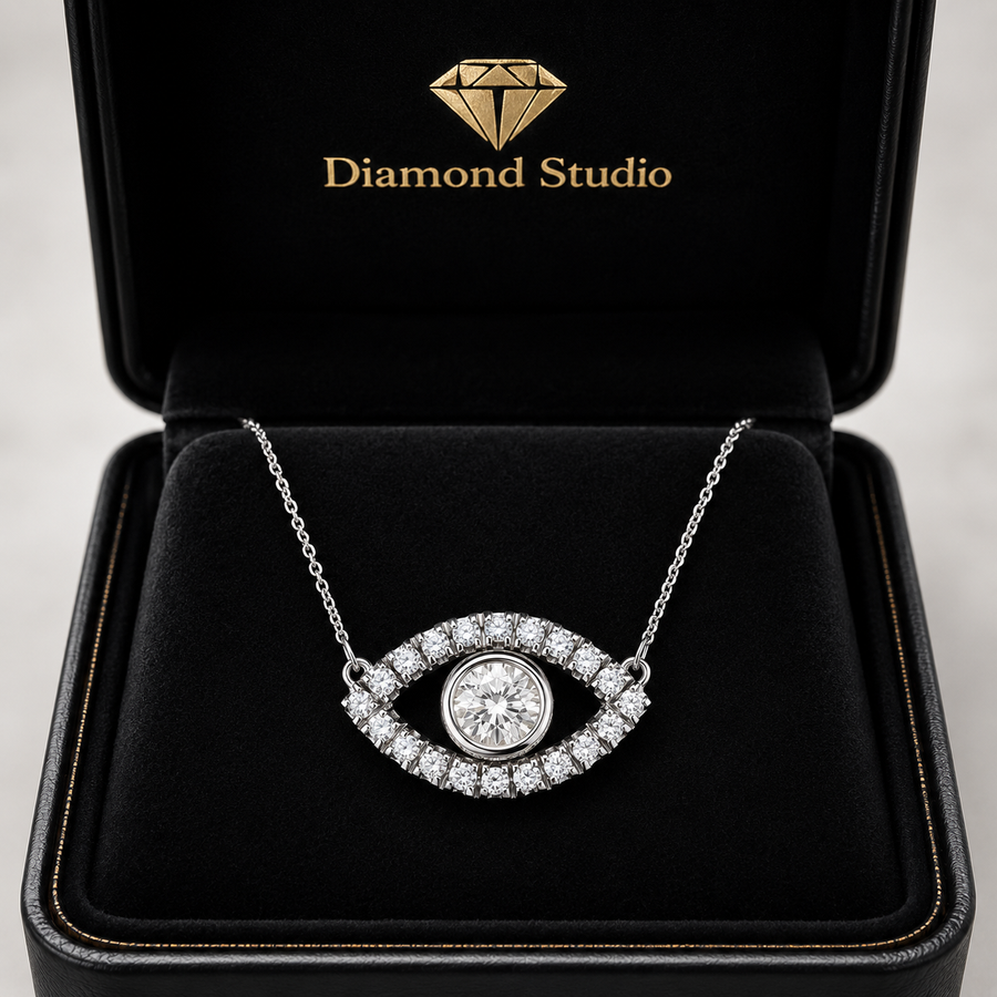 14K White Gold Evil Eye Lab-Grown Diamond Pendant (1.10 CTW – D–F / VS1–VS2)