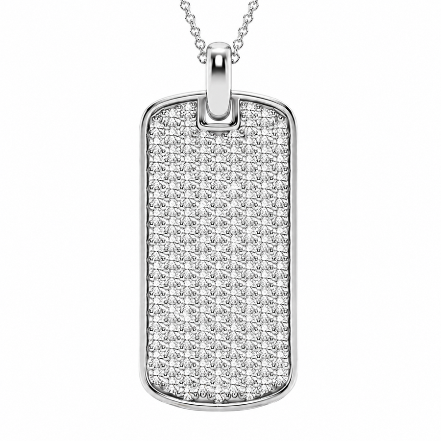 14K White Gold Dog Tag Lab-Grown Diamond Pendant (1.50 CTW – D–F / VS1–VS2)