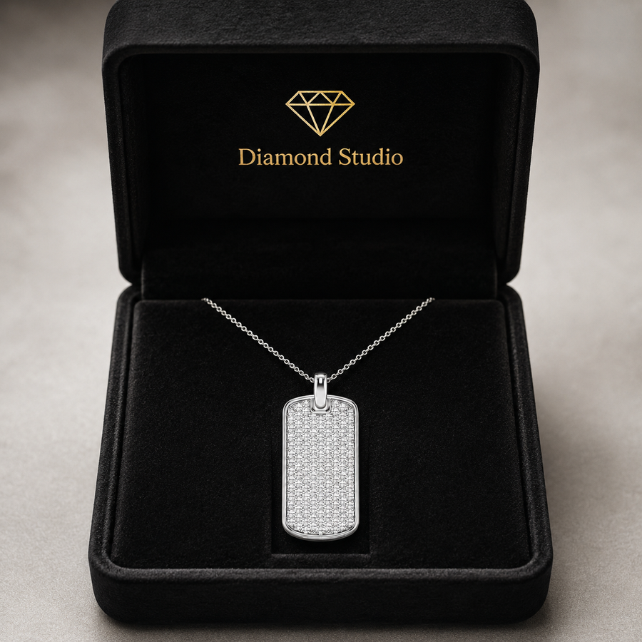 14K White Gold Dog Tag Lab-Grown Diamond Pendant (1.50 CTW – D–F / VS1–VS2)