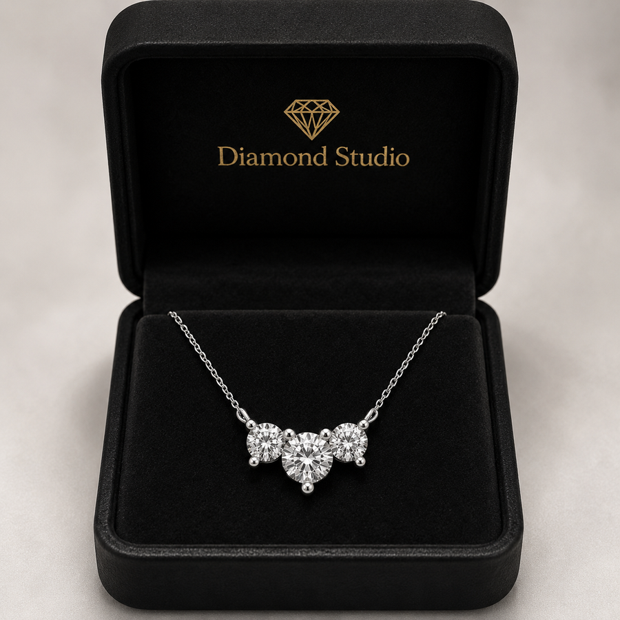 14K White Gold Three-Stone Round Lab-Grown Diamond Pendant (1.00 CTW – D–F / VS1–VS2)